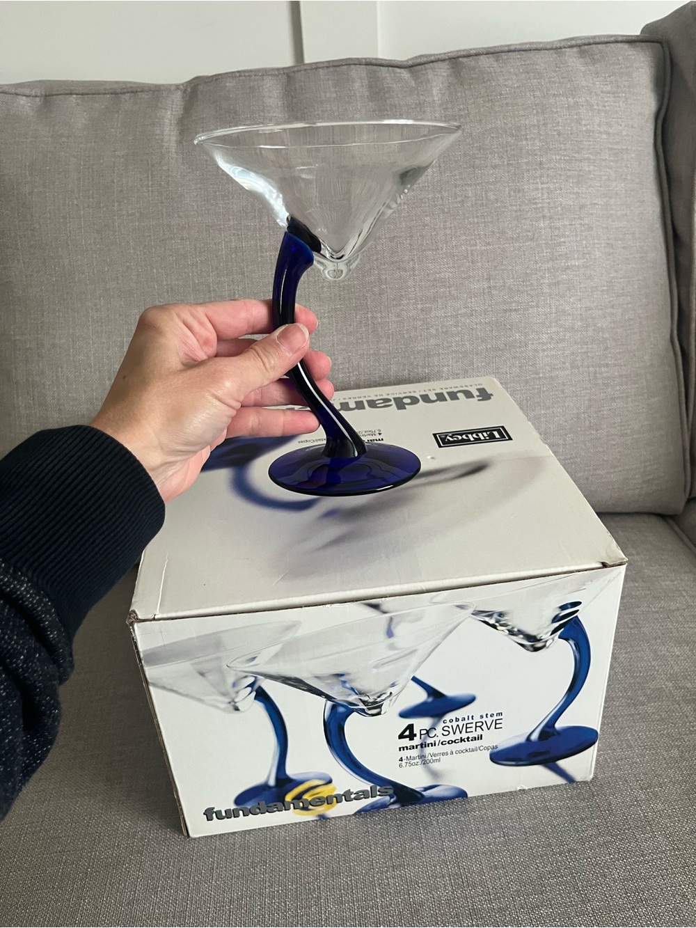 4 Vintage Libbey Swerve Cobalt Blue Stemmed Martini Glass in box